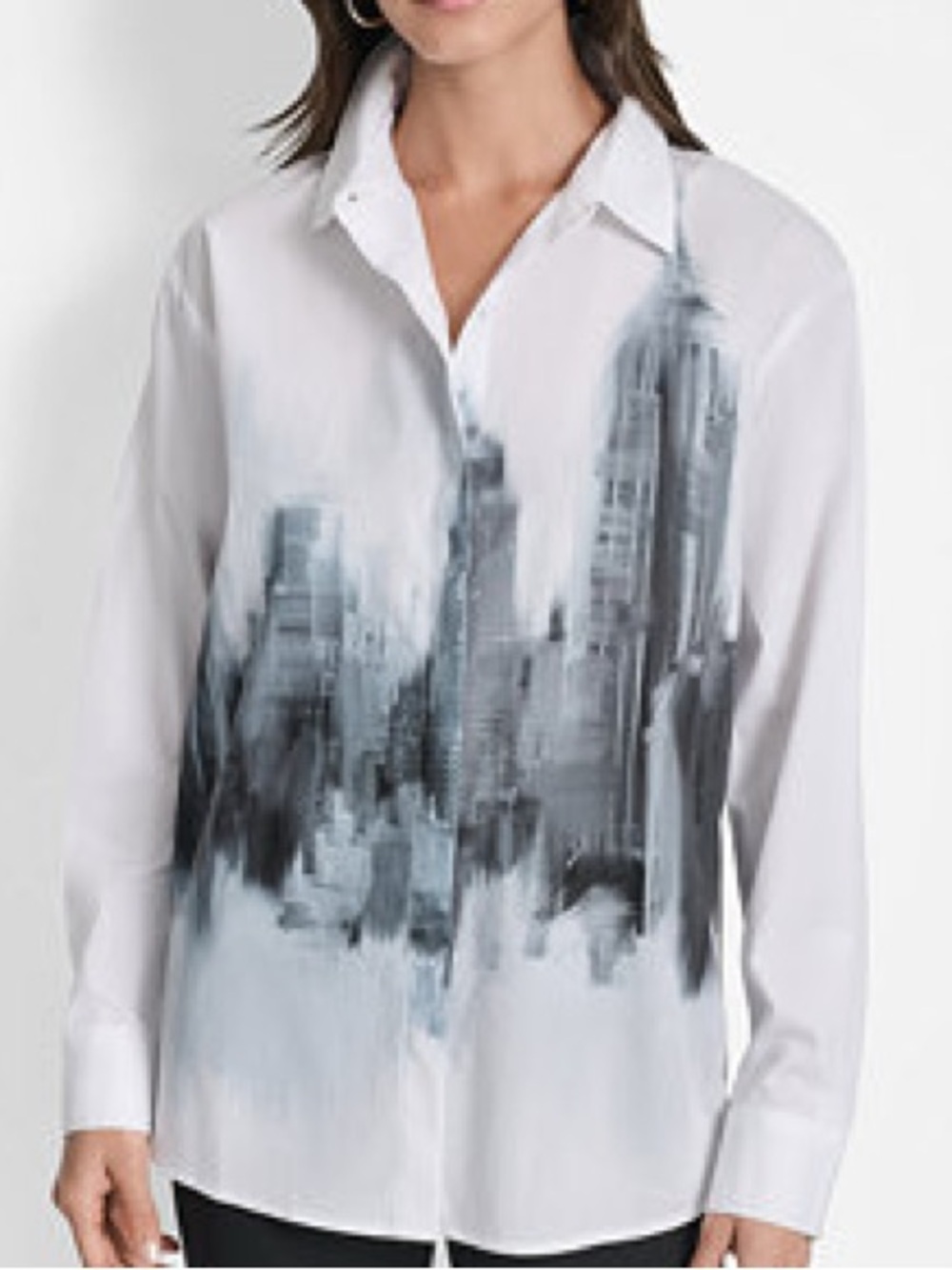 DKNY Skyline cotton Button-Down Shirt with Gray Cityscape Print
